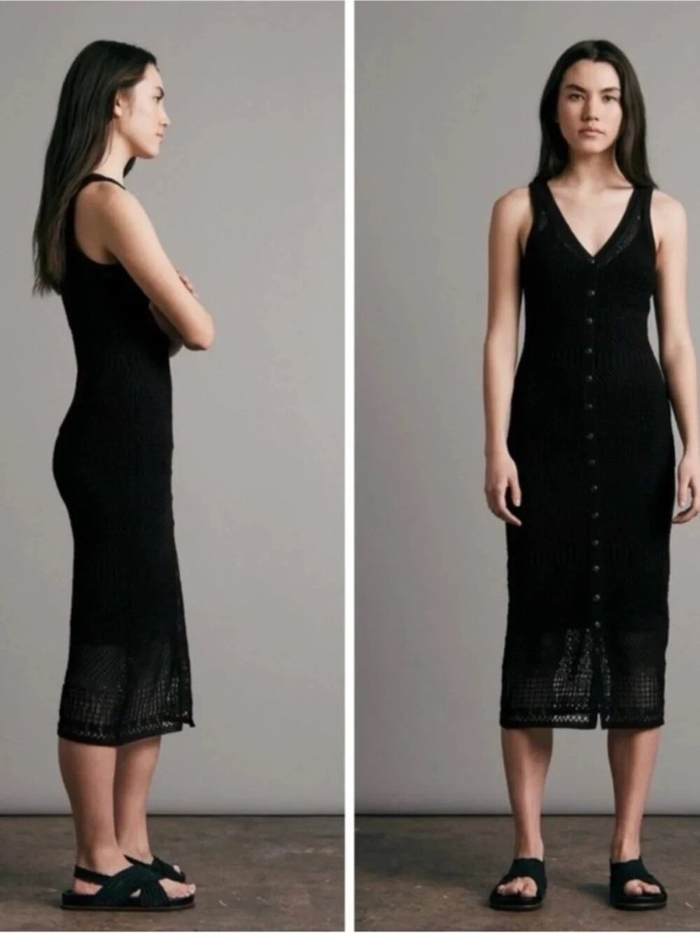 NEVER WORN! Rag & Bone Black Crochet Knit Button Front Maxi Dress Sleeveless
